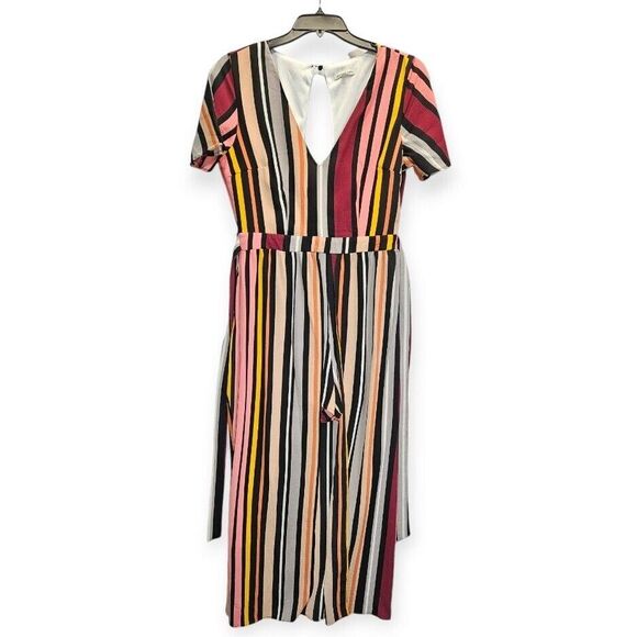 Charlotte Russe Stripe Romper Skirt Dress Size Large Classic Retro Tie V Neck‎ - Picture 1 of 8